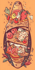 cute pizza illustration, generative ai