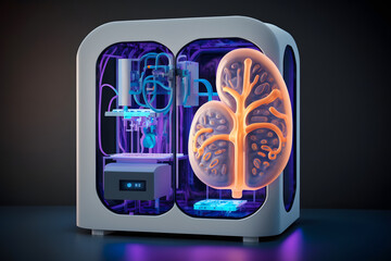 Medicine 3d printer for organ printed. Concept new technology transplant human kidney. Generation AI