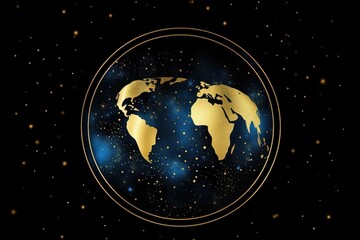 Fototapeta na wymiar a gold and blue globe with stars in the background and a black background with a gold border around the globe and a gold border around the globe. generative ai
