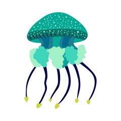 Jellyfish vector icon. Cartoon colorful icon isolated on white background. Beautiful silhouette for tattoo design, festive card, fashion ornaments, logo, children, pattern. Vector illustration.