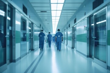 Obraz premium Hospital corridor and doctor as a blurred defocused background Generative AI