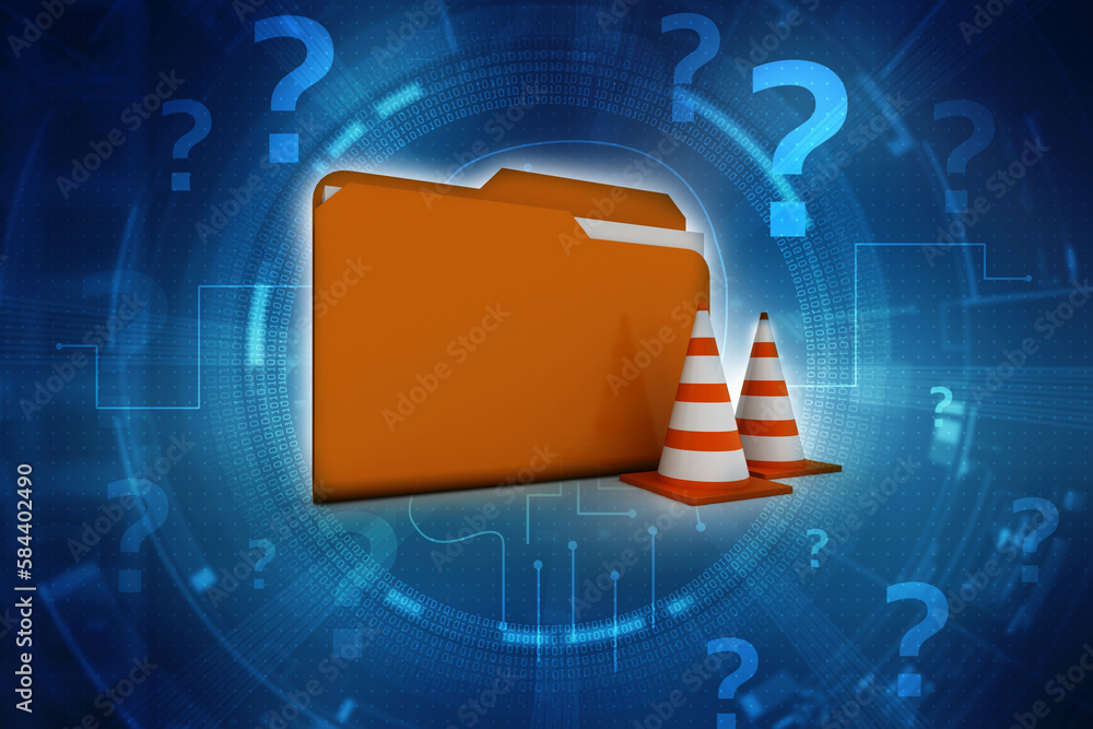 Poster 3d rendering folder with traffic cone
