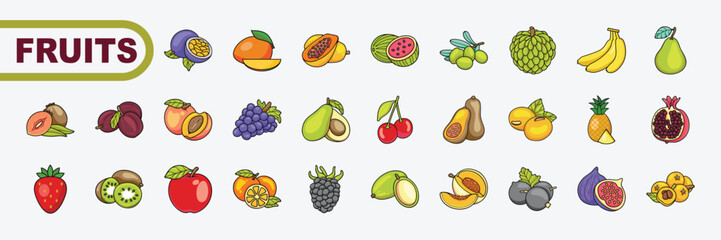 Vector fruits  icon set .Vector illustration.