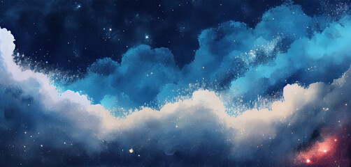 Night sky with clouds and stars, abstract watercolor texture background, illustration, created using ai tool