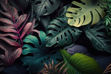 Tropical Foliage Texture Background, generative ai