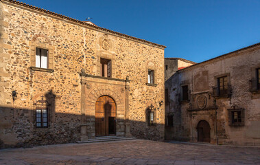 Fototapeta na wymiar Street view of this roman village namely the Old Town Area with its old buildings in Cáceres, Spain.