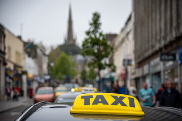 Taxi ride on a busy route of Devon town UK