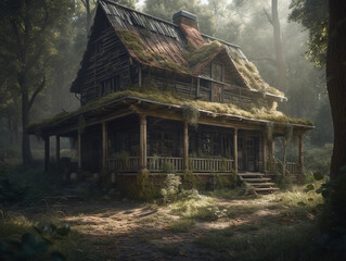 abandoned house in the woods, generative ai