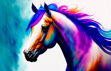 A majestic horse in watercolor style on a white background. Generative AI.