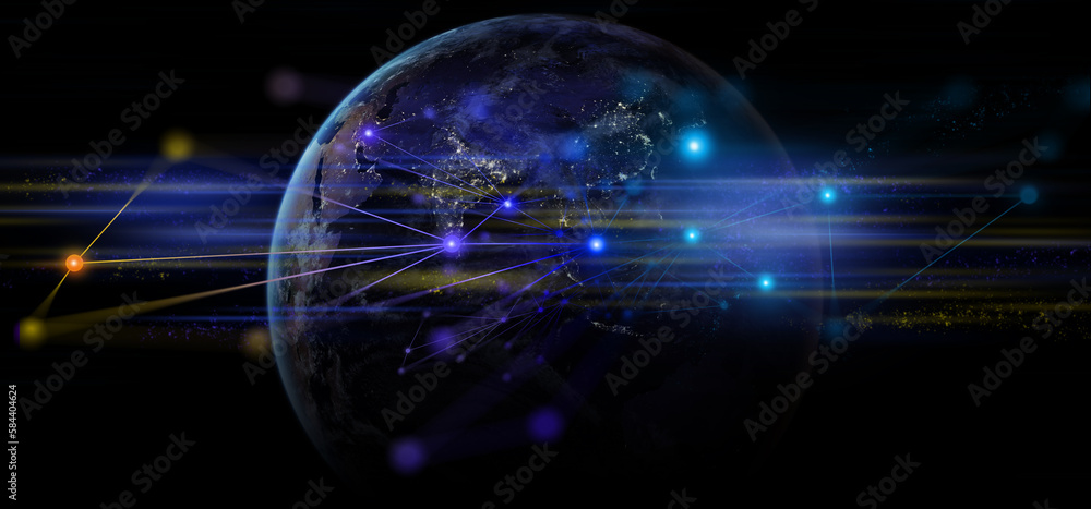 Poster earth and network of internet for telecom,globe data cloud storage of 5g, global networking of socia