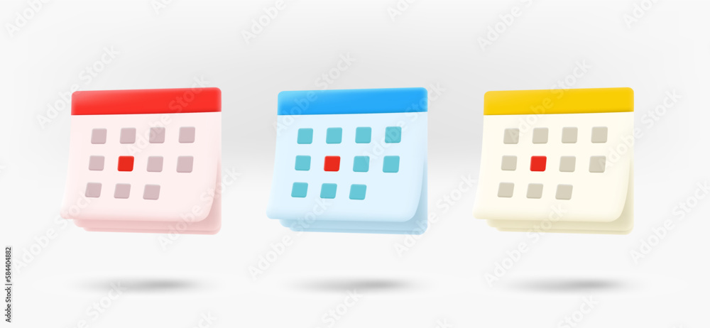 Poster Different color calendar icons collection. 3d vector isolated on white background