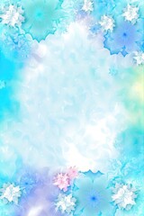 Fototapeta na wymiar Ice Blue Color Background Silhouettes Flowers Vertical Mobile Postcard. Generative AI