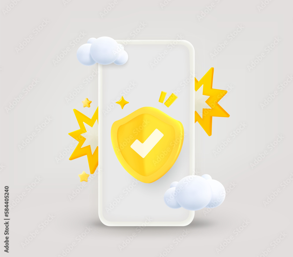 Poster modern smartphone with travel elements and blank screen. 3d vector illustration