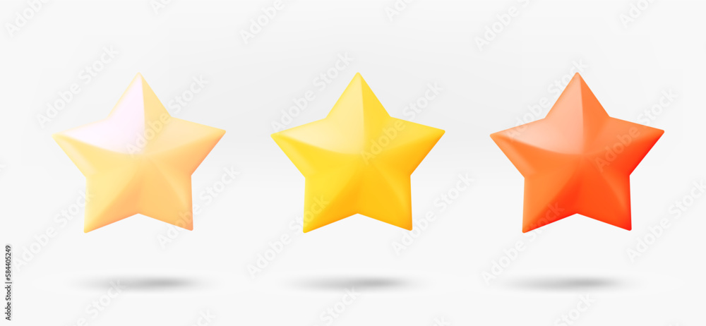 Poster different color rating stars icons collection. 3d vector isolated on white background