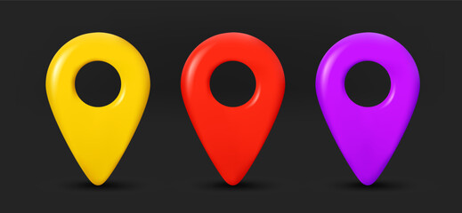 Color map pins collection. 3d vector isolated on black background
