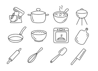 A set of icons with cooking and kitchen appliances