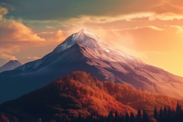 Fototapeta premium Sunset and Rocky Mountains Generative AI
