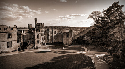 Warwick castle, united kingdom in sepia