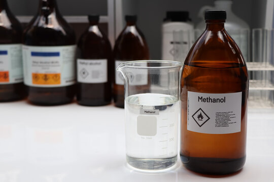 Methanol in glass,Hazardous chemicals and symbols on containers in industry