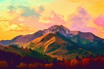 Naklejka na ściany i meble Sunset and Rocky Mountains Generative AI