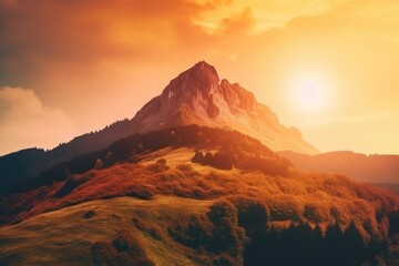 Naklejka premium Sunset and Rocky Mountains Generative AI