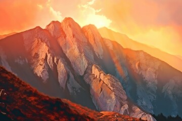 Obraz na płótnie Canvas Sunset and Rocky Mountains Generative AI