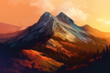 Obraz na płótnie Canvas Sunset and Rocky Mountains Generative AI