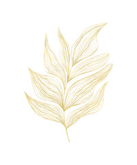 Luxury art background with golden tropical leaf in line style. Botanical poster for decoration, interior design, textile, packaging