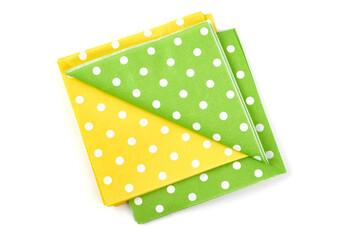 Napkins with polka dots, isolated on white background.