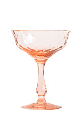 vintage pink cocktail glass, champagne coupe on white background - obrazy, fototapety, plakaty