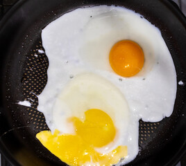 fried eggs in a frying pan