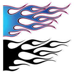 Fire flames racing electric car decal vector art graphic. Burning tire and flame sports car body side vinyl decal.