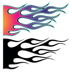 Fire flames racing car decal vector art graphic. Burning tire and flame sports car body side vinyl decal. Side speed decoration for cars, auto, truck, boat, suv, motorcycle.
