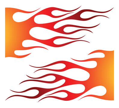 Fire flames racing car decal vector art graphic. Burning tire and flame sports car body side vinyl decal. Side speed decoration for cars, auto, truck, boat, suv, motorcycle.