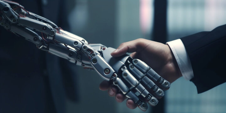 Handschlag zwischen Mensch und Roboter, generative AI