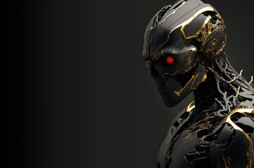 Fototapeta premium Cyborg Artificial intelligence with luminous eyes and physical metal body ,made with Generative AI