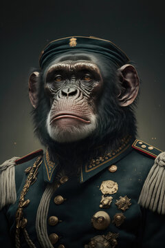 Monkey in army suit, guerilla commander general ,made with Generative AI