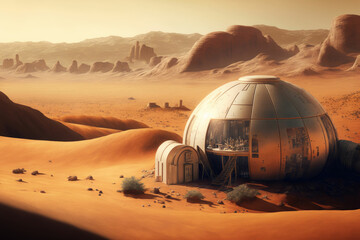 Fototapeta na wymiar Human colony on mars futuristic concept of colonization planet mars ,made with Generative AI