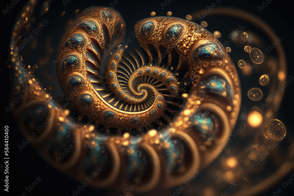 Poster fibonacci spiral background, abstract fractal structures ,made with generative ai