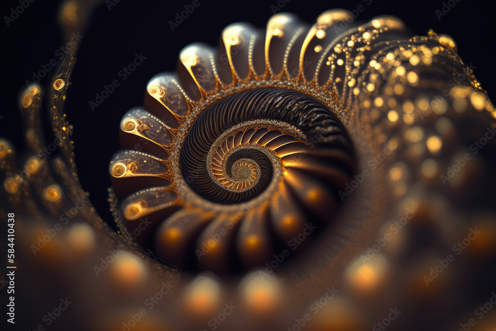 Poster fibonacci spiral background, abstract fractal structures ,made with generative ai