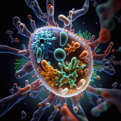 Fantasy illustration of deadly virus, unknown bacteria ,made with Generative AI
