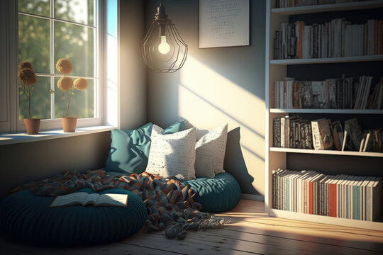 Modern reading nook in an apartment ,made with Generative AI