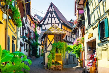 Village of Eguisheim Traditional french houses, Eguisheim, France