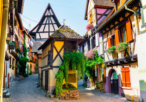 Village of Eguisheim Traditional french houses, Eguisheim, France