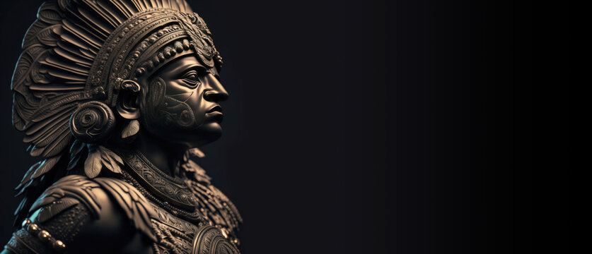 Aztec or Mayan warrior bronze statue, made with Generative AI