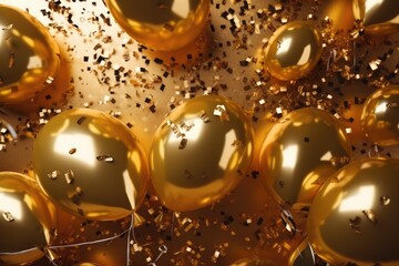 Celebration party banner with golden balloons and serpentine Generative AI