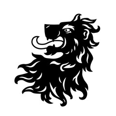 Heraldic lion head. Symbol, sign, line, icon, silhouette, tattoo. Isolated vector illustration.
