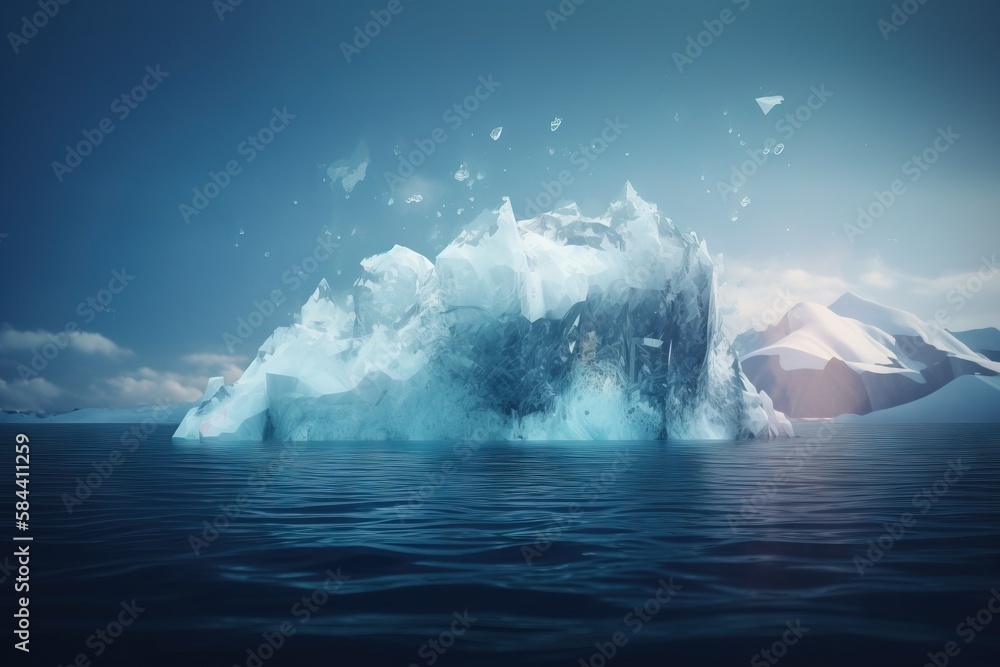Aufkleber an iceberg floating in the ocean with a sky background. generative ai