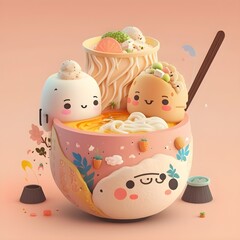 "Kawaii Bites of the Orient: Cute Chinese and Japanese Food to Satisfy Your Cravings" | Generative AI Artwork | Illustration