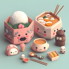 "Kawaii Bites of the Orient: Cute Chinese and Japanese Food to Satisfy Your Cravings" | Generative AI Artwork | Illustration